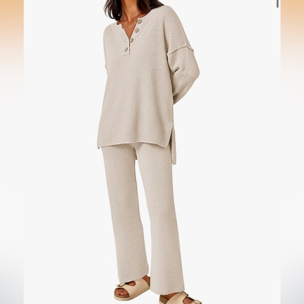 Beige Knit Lounge Set